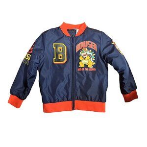 Nintendo Boys Super Mario Bowser Varsity Bomber Jacket Size 8 NWOT Navy